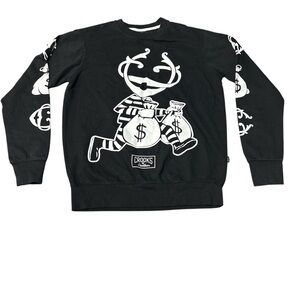 Crooks & Castles Moneyman Monopoly Black White Crewneck Pullover Sweater Size M